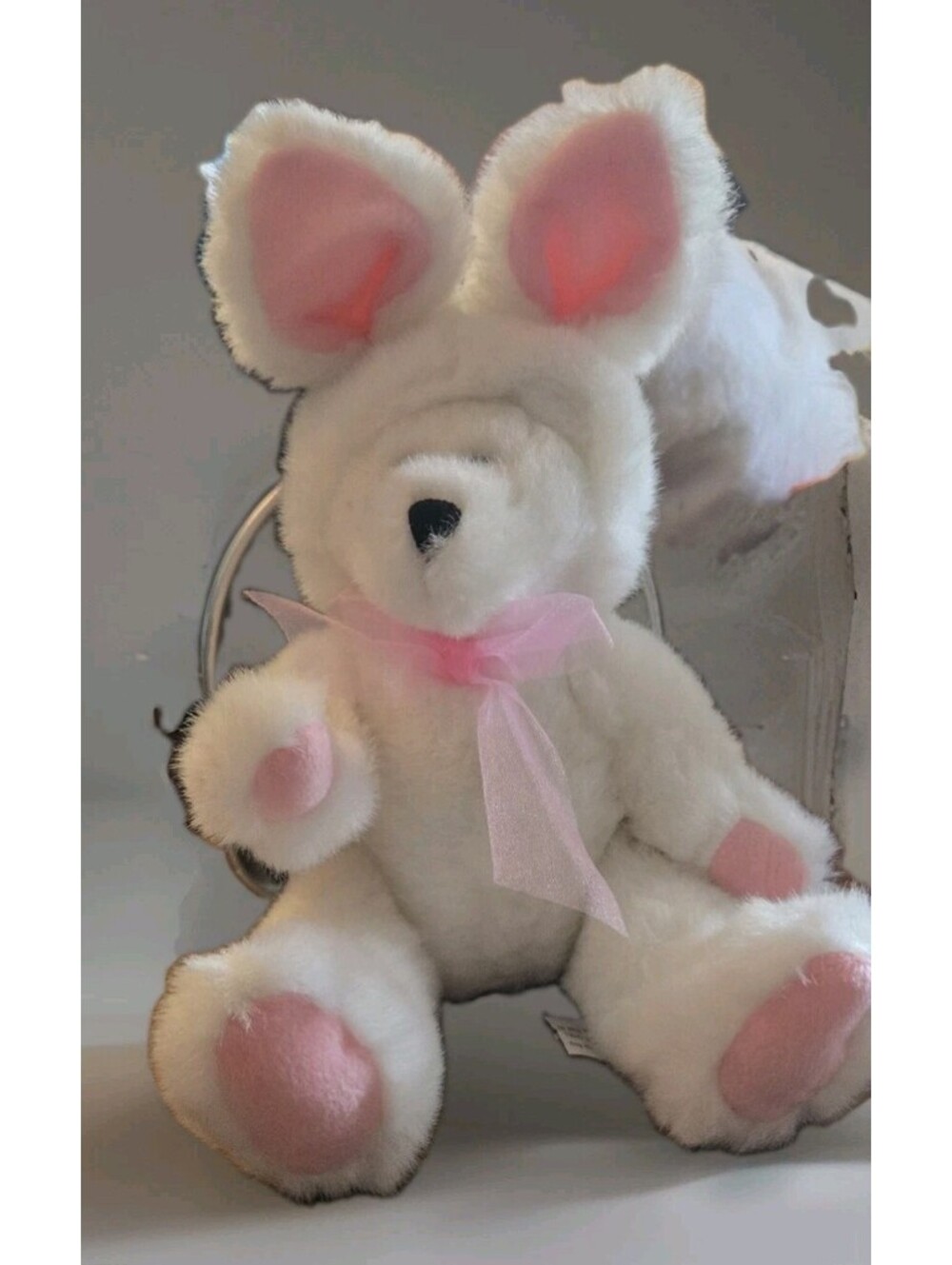 Wondertreats Inc Pink & White Bunny Rabbit Plush 9" With Bow Easter Toy